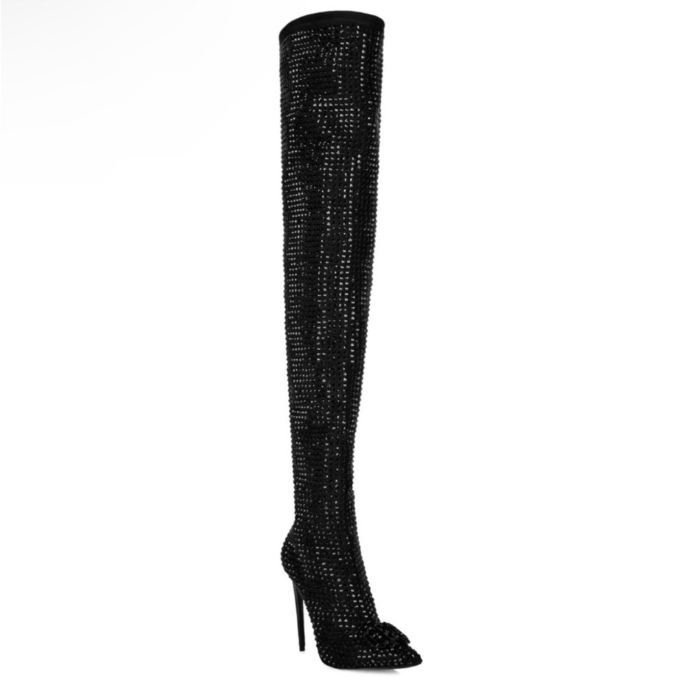 Philipp Plein Black Crystal Over-the-Knee Boots 40 EU